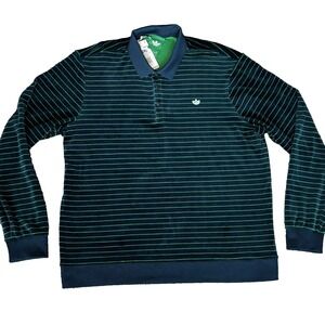 NWT Adidas Originals Mens Velour Long Sleeve Polo Striped Golf XXL Retro RARE
